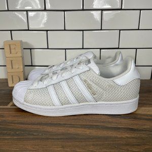 adidas Superstar Youth Boy's Size 4.5 Shoes White Knit Shell Toe Sneakers